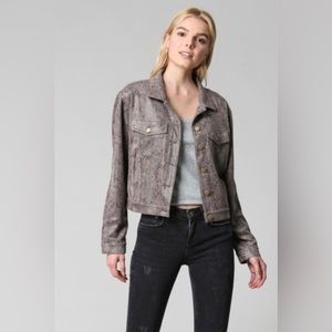 Faux snakeskin suede cropped jacket
